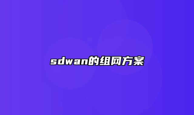 sdwan的组网方案